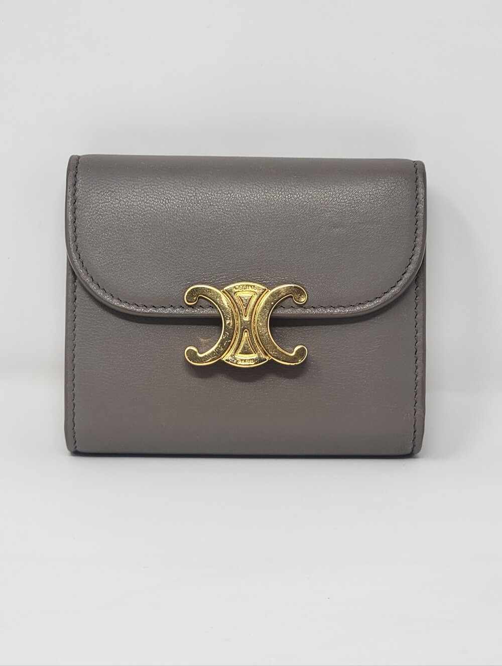 CELINE Small Triomphe Trifold Wallet in Shiny Calfskin